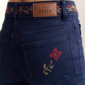 Sezane Le Crop - Sézane X Lucia Vergara Marine Blue With Jazmin Embroidery